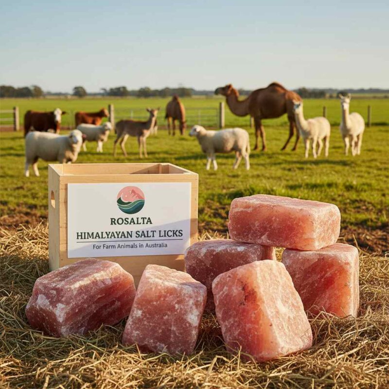 Rosalta Himalayan salt licks for farm animals with natural pink salt lick blocks for cattle sheep goats horses deer camels and alpacas